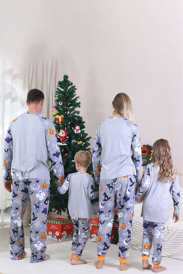 Pyjama familial d’Halloween à manches longues imprimé gris